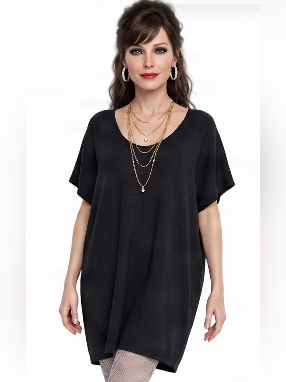BRENDA FRENCH Scoopneck Shortsleeve Tshirt Mini Dress Upscale slinky knit fabric